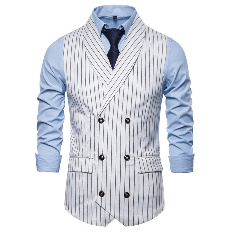 Men's Slim Fit Striped Formal Dress Waistcoat - White - 3XL - image 7