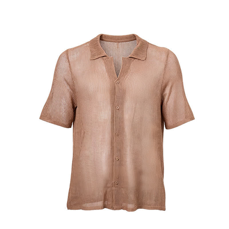 Men's Relaxed Openwork Mesh Knitted Shirt - image 7