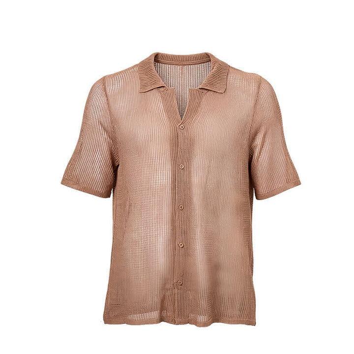 Men's Relaxed Openwork Mesh Knitted Shirt - image 7