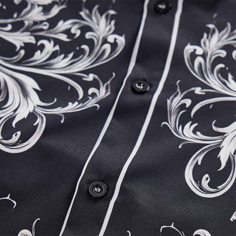 Men's Black & White Flower Scrollwork Print Western Shirt - image 5