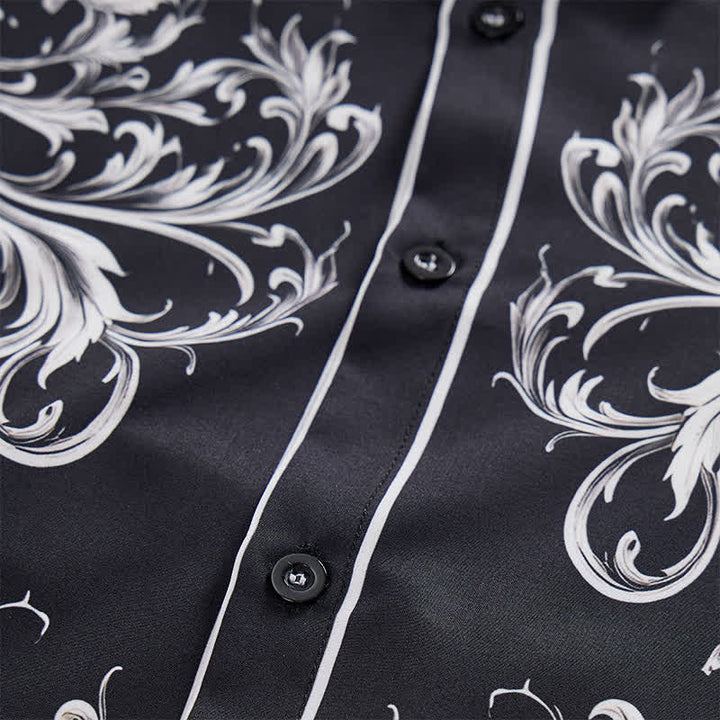 Men's Black & White Flower Scrollwork Print Western Shirt - image 5