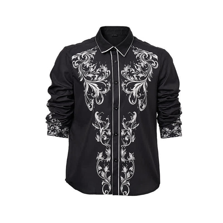 Men's Black & White Flower Scrollwork Print Western Shirt - image 8
