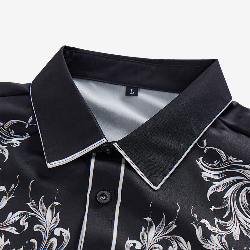 Men's Black & White Flower Scrollwork Print Western Shirt - image 4