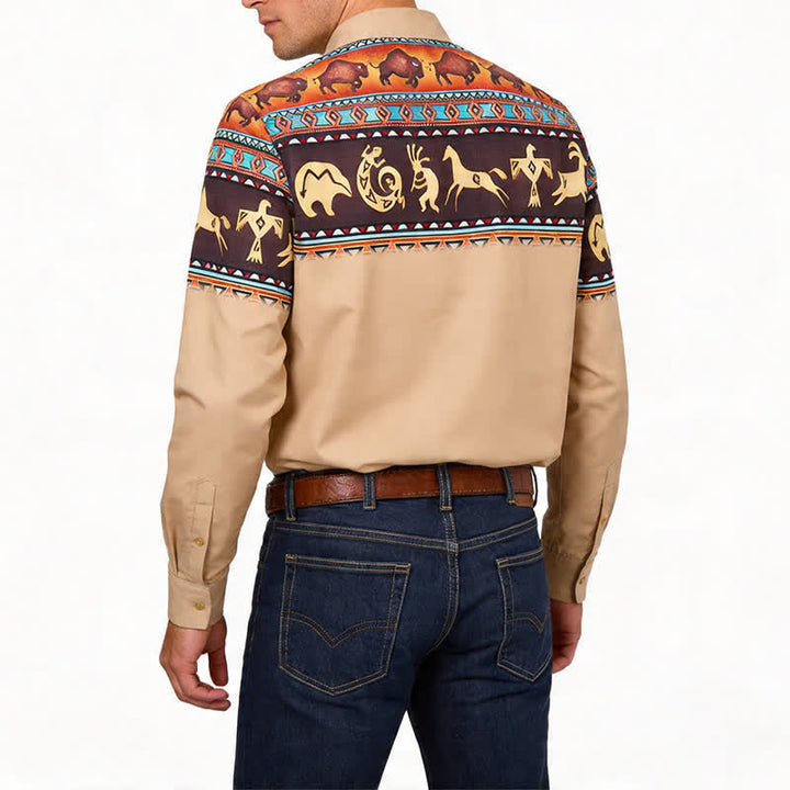 Men's Western Native Tribal Bison & Animal Motif Shirt - image 2