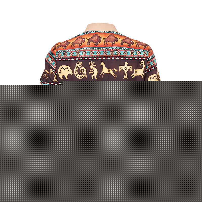 Men's Western Native Tribal Bison & Animal Motif Shirt - image 9