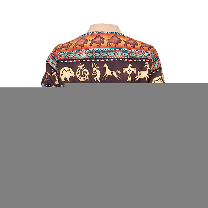 Men's Western Native Tribal Bison & Animal Motif Shirt - image 9