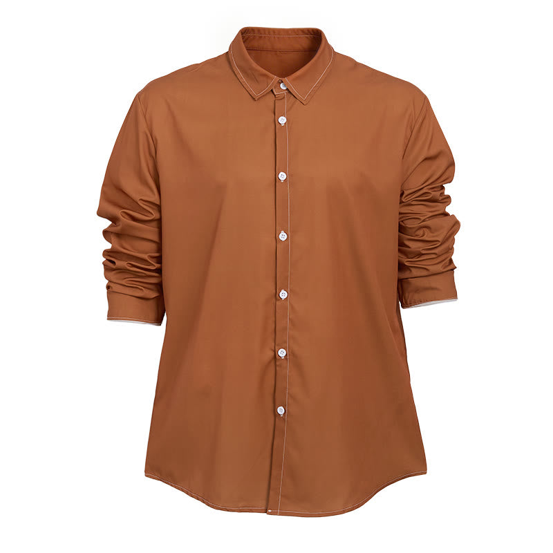 Men's Retro Style Long Sleeve Sophisticated Shirt - Orange - 6XL - image 11