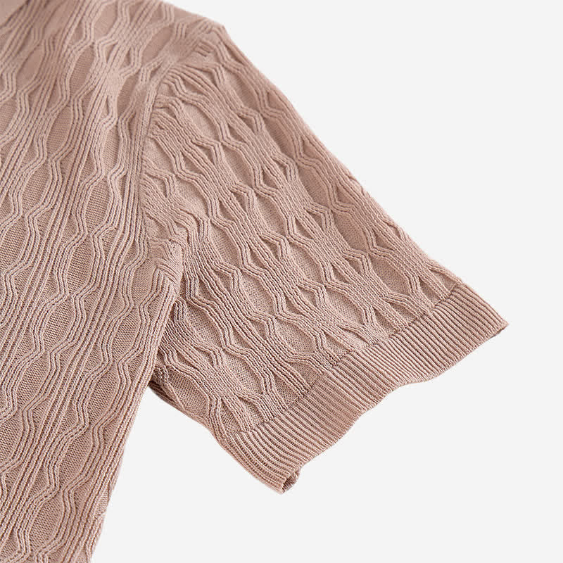 Men's Short Sleeve Button-Up Textured Knitted Shirt - image 9