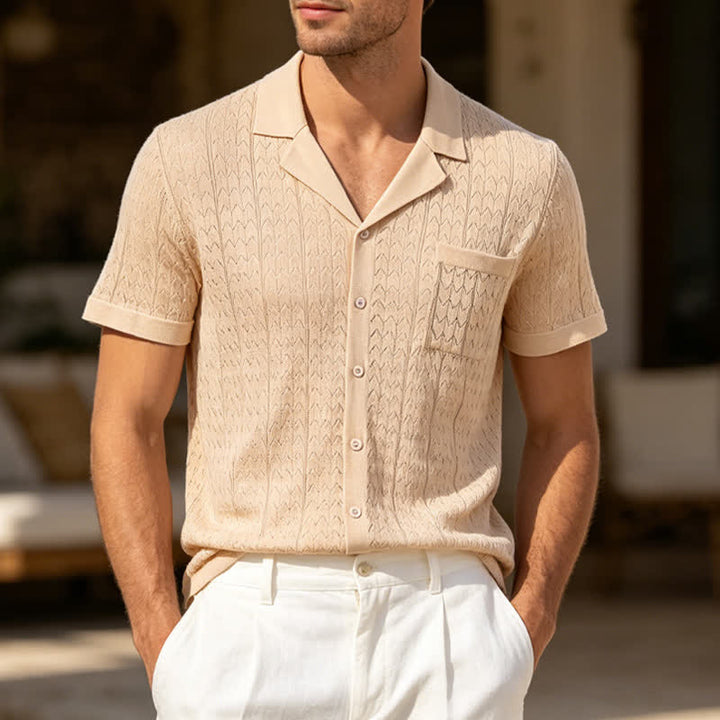 Men's Solid Color Cuban Collar Knitted Shirt - Khaki - 3XL - image 0