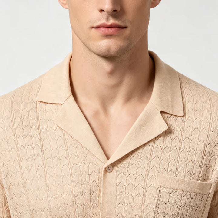 Men's Solid Color Cuban Collar Knitted Shirt - image 3