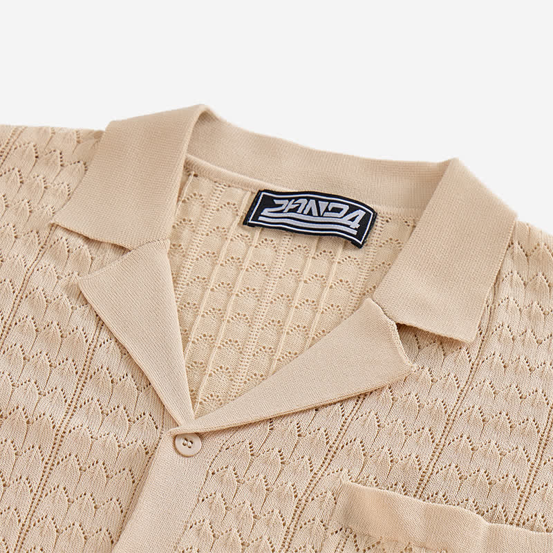 Men's Solid Color Cuban Collar Knitted Shirt - image 6