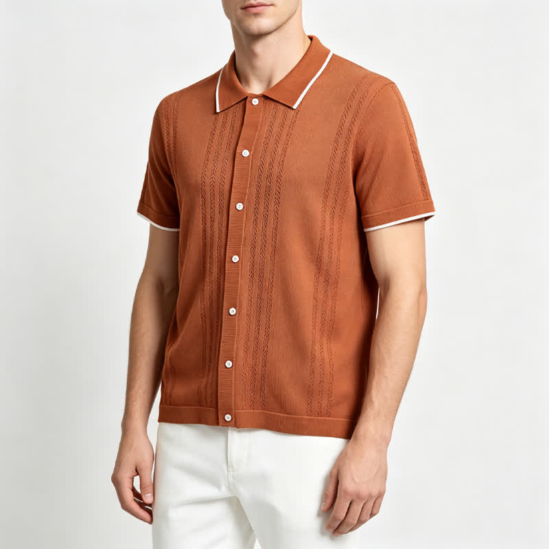 Men's Casual Summer Knitted Shirt With Contrast Trim - image 3