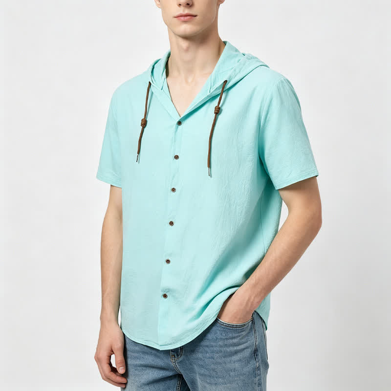 Men's Casual Hooded Lightweight Thin Linen Shirt - image 1