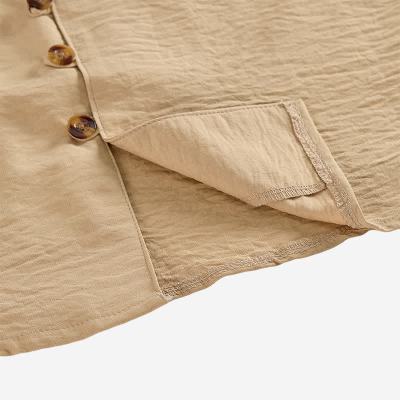 Men's Stand Collar Crinkled Design Linen-Blend Shirt - image 8