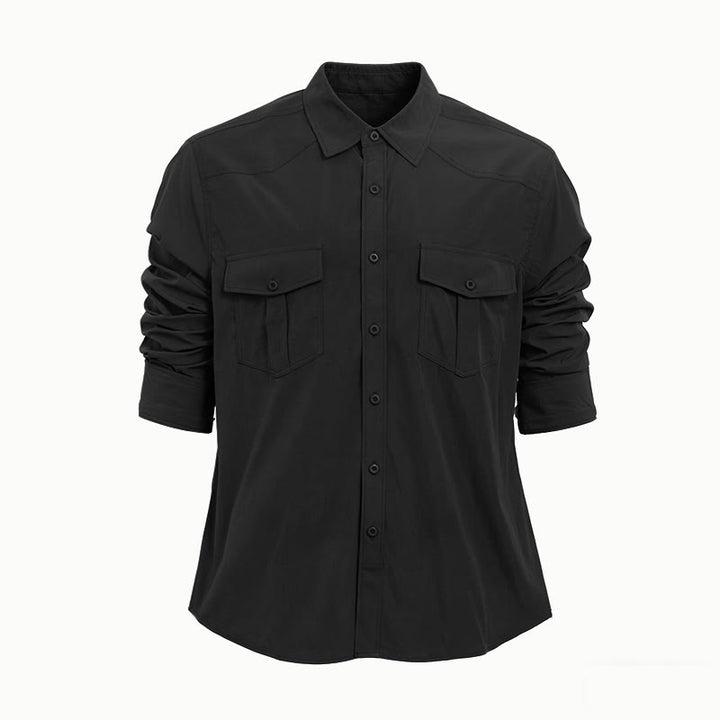 Men's Outdoor Double Pocket Workwear Long Sleeve Shirt - Black - 2XL - image 11