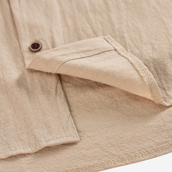 Men's Hooded Linen Shirt With Ethnic Tribal Pocket Detail - image 9