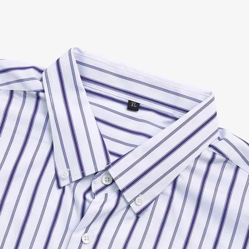 Men's Vertical Striped Turn-Down Collar Button Up Dress Shirt - image 7