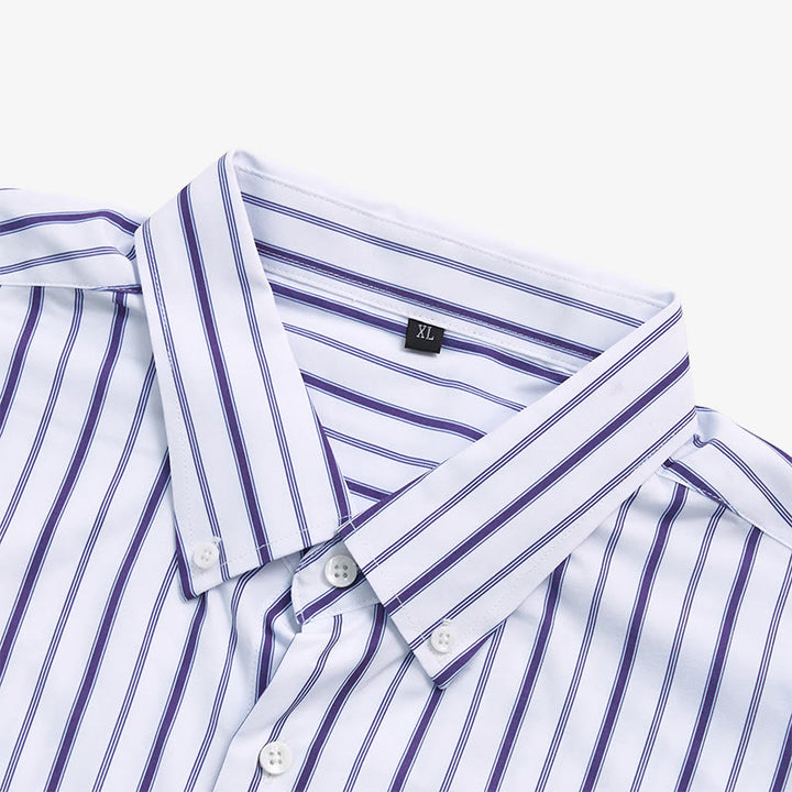 Men's Vertical Striped Turn-Down Collar Button Up Dress Shirt - image 7