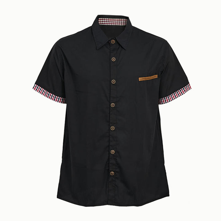 Men's Casual Plaid Trim Chest Pocket Short Sleeve Shirt - image 4
