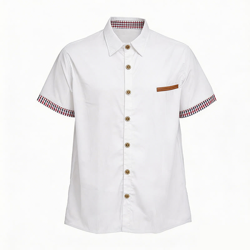 Men's Casual Plaid Trim Chest Pocket Short Sleeve Shirt - White - 3XL - image 6