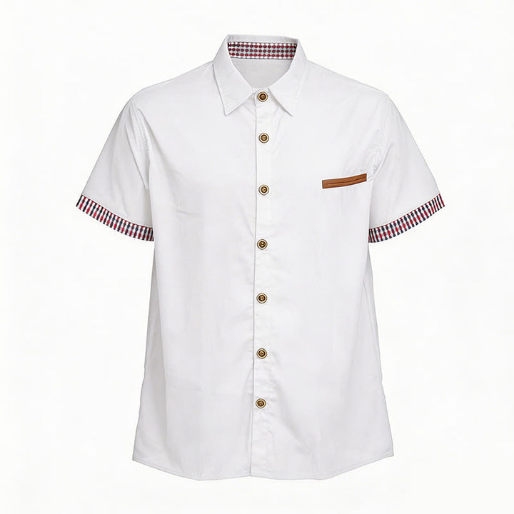 Men's Casual Plaid Trim Chest Pocket Short Sleeve Shirt - White - 3XL - image 6