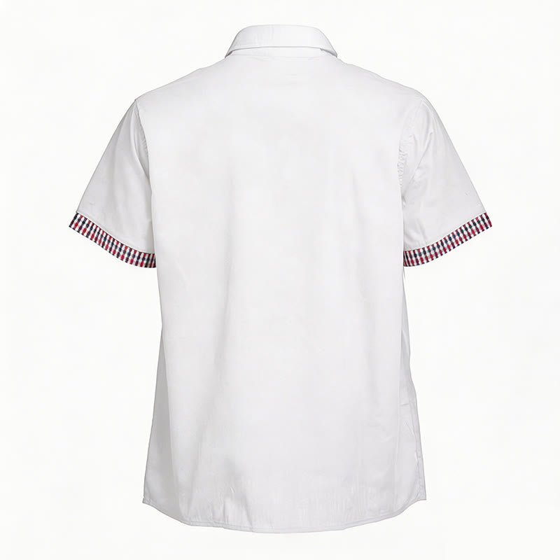 Men's Casual Plaid Trim Chest Pocket Short Sleeve Shirt - image 7