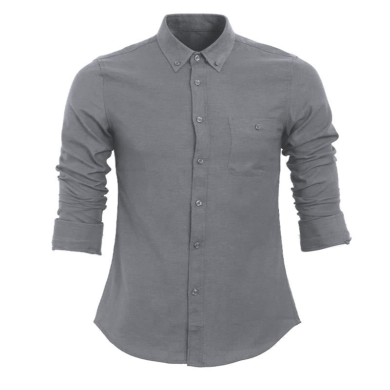 Men's Casual Loose Long Sleeve Solid Button Shirt - Grey - 5XL - image 12