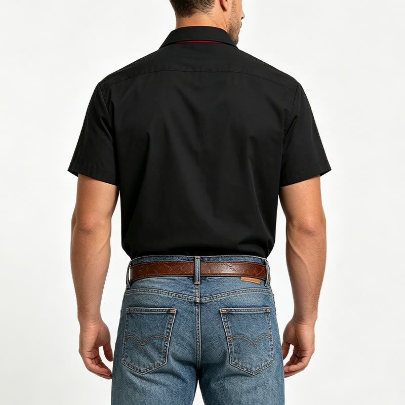 Men's Solid Short Sleeve Button Up Chest Pocket Shirt - image 2