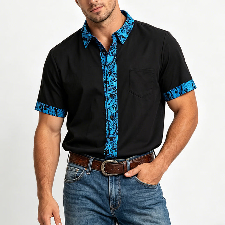 Men's Fashion Short Sleeve Contrast Cuff Collar Button Shirt - image 1