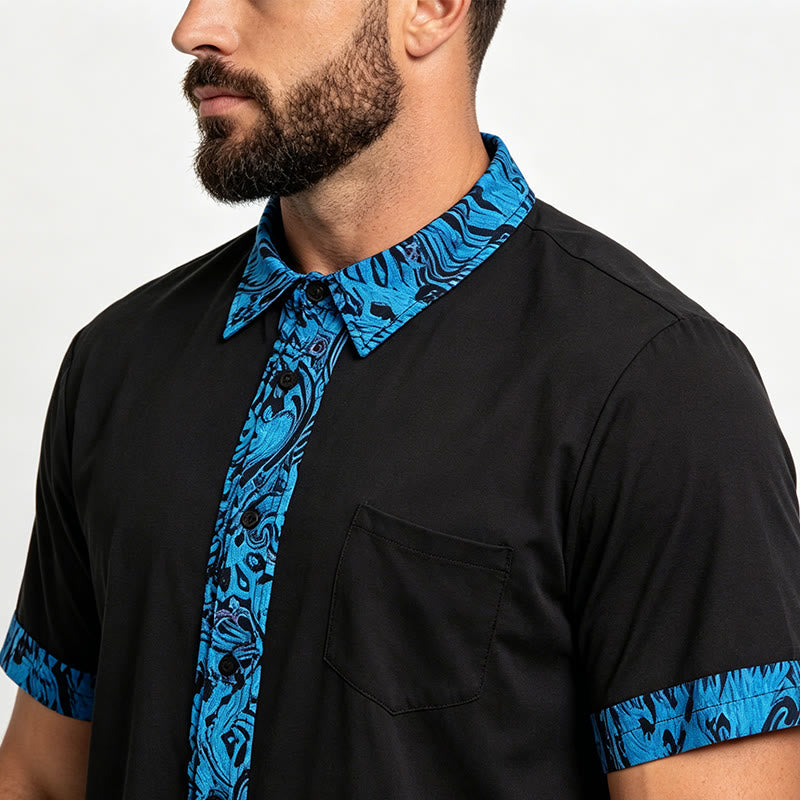 Men's Fashion Short Sleeve Contrast Cuff Collar Button Shirt - image 2