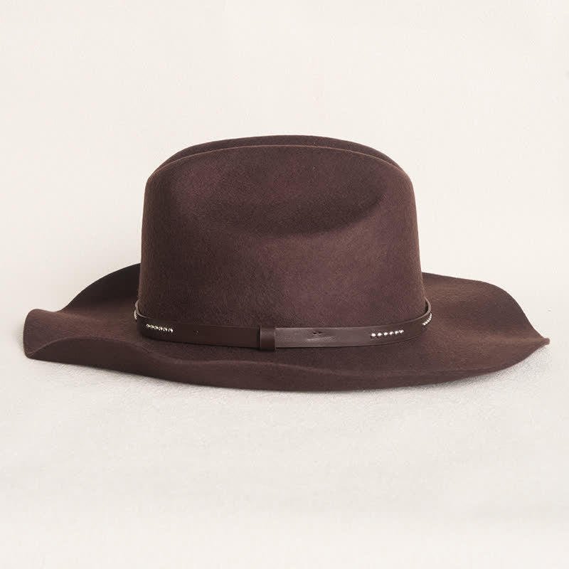 Simple Solid Coffee Color Wide Brimmed Cowboy Hat - image 4