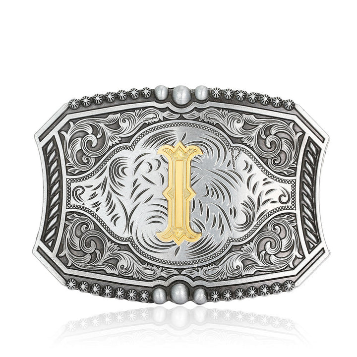 Vintage Initial Letter Square DIY Buckle Leather Belt - I - Without Belt - image 12