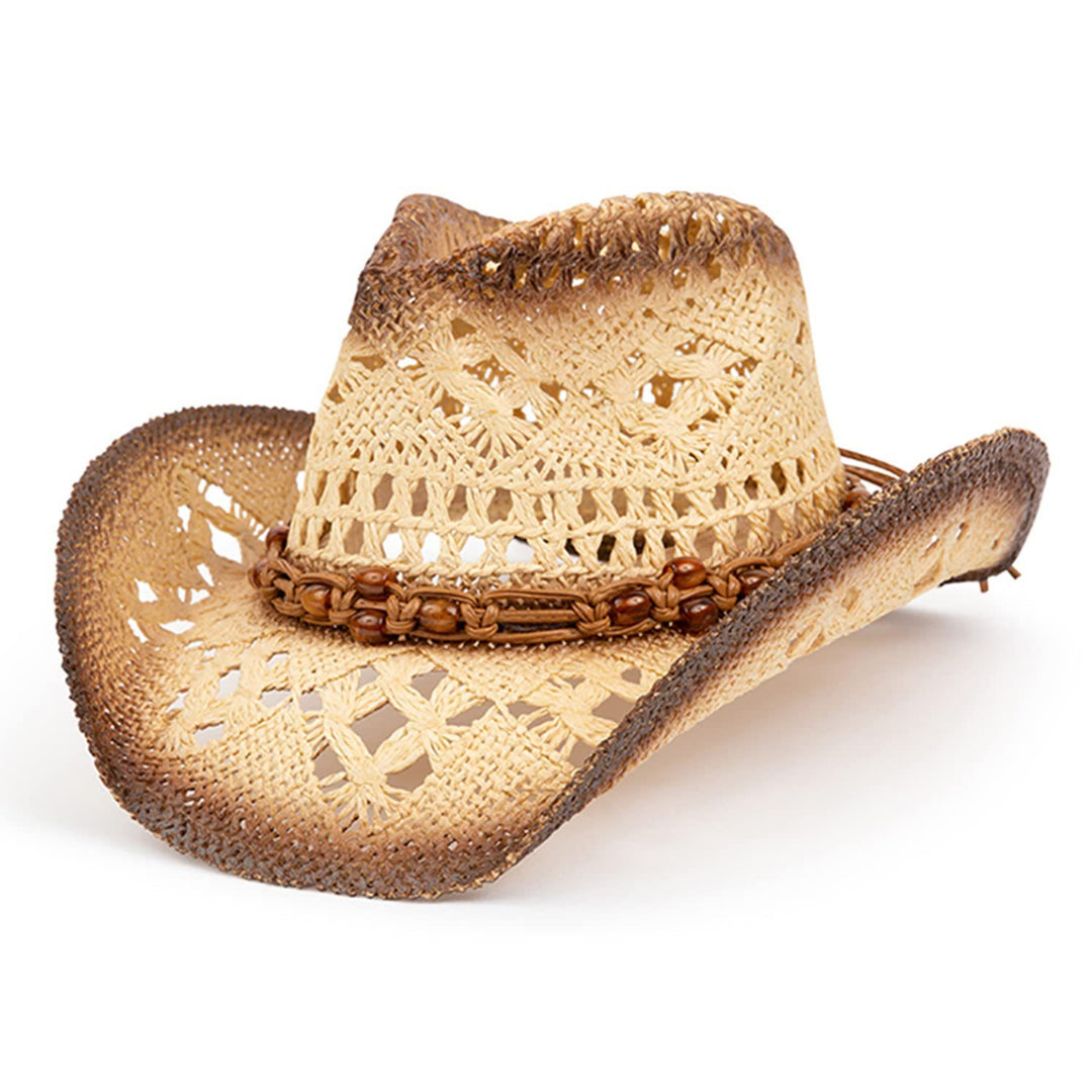 Breathable Straw Cowboy Hat For Summer Beach Outdoor Sun Hat - Khaki - M (22"-22 7/8") - image 0