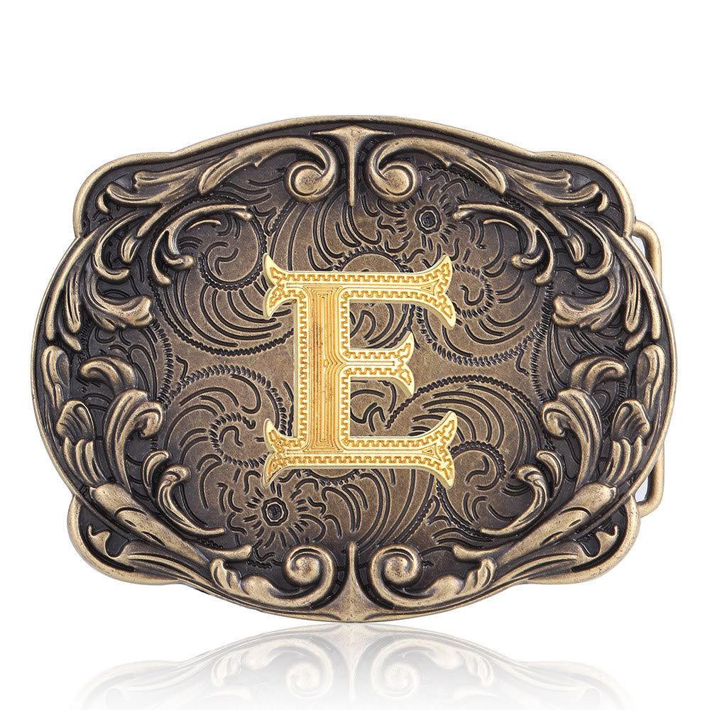 Retro Totem Initial Letter Western DIY Buckle Leather Belt - E - Without Belt - image 9