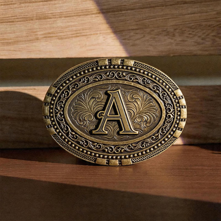 Western Oval Initial Letter Carved DIY Buckle Leather Belt - A - Without Belt - image 5