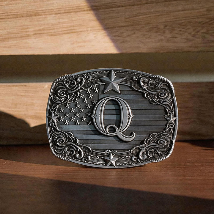 Western Star Flag Initial Letter DIY Buckle Leather Belt - Q - Without Belt - image 20