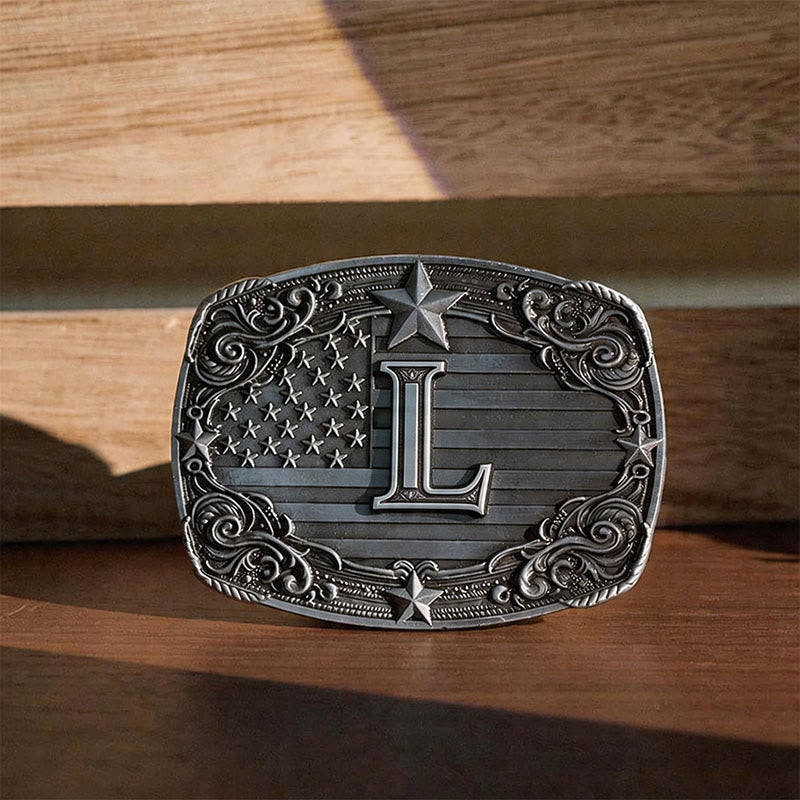 Western Star Flag Initial Letter DIY Buckle Leather Belt - L - Without Belt - image 15