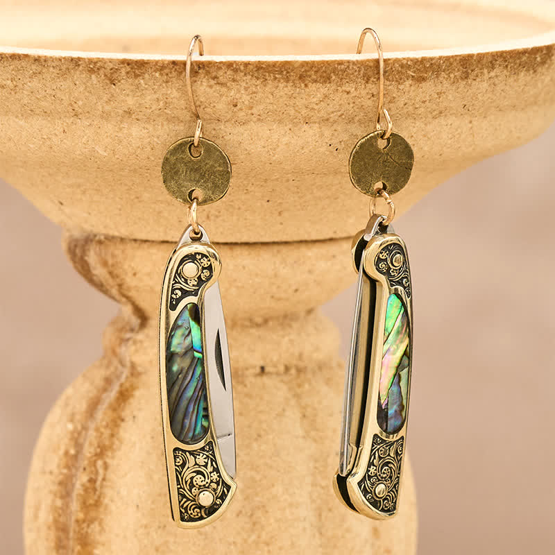 Frontier Spirit Rugged Abalone Pocket Knife Earrings - Bronze - image 0