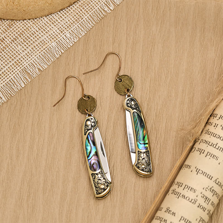 Frontier Spirit Rugged Abalone Pocket Knife Earrings - image 4