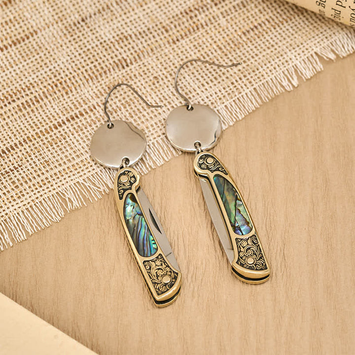 Frontier Spirit Rugged Abalone Pocket Knife Earrings - image 9