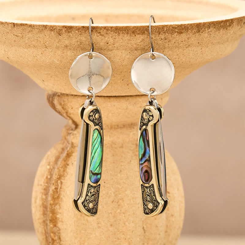 Frontier Spirit Rugged Abalone Pocket Knife Earrings - Silver - image 5