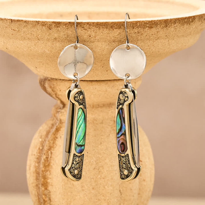 Frontier Spirit Rugged Abalone Pocket Knife Earrings - Silver - image 5