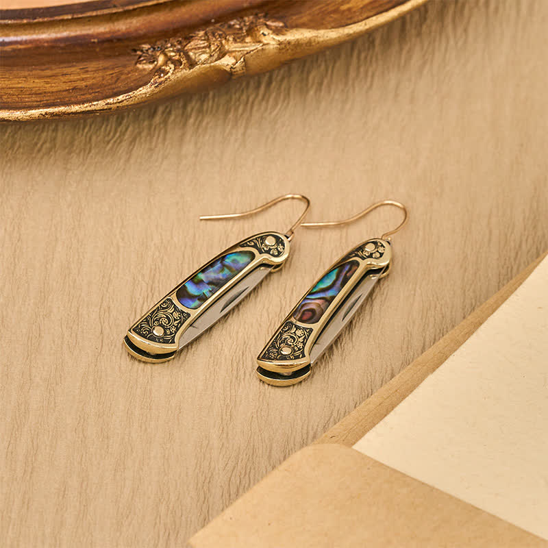 Artisan Iridescent Abalone Pocket Knife Earrings - image 5