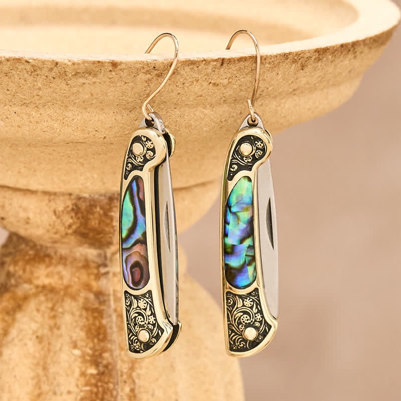 Artisan Iridescent Abalone Pocket Knife Earrings - Bronze - image 0