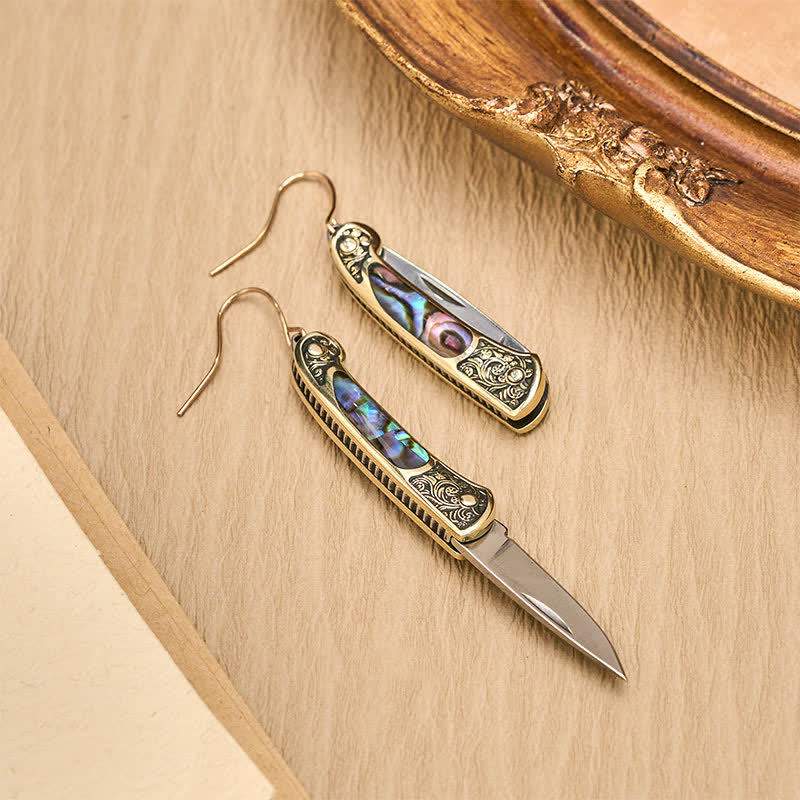 Artisan Iridescent Abalone Pocket Knife Earrings - image 4