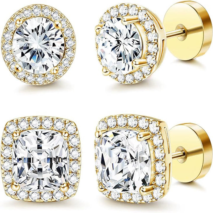Geometric Classic Full Paved Halo Daily Stud Earring - Golden - image 2