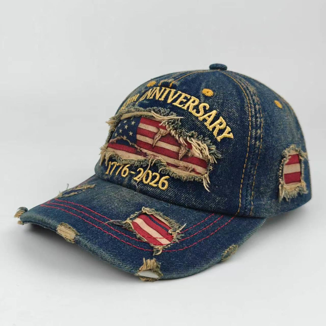 Vintage Washed Distressed Denim American Flag Baseball Cap - Navy Blue - Adjustable(22 7/8"-24 1/2") - image 0
