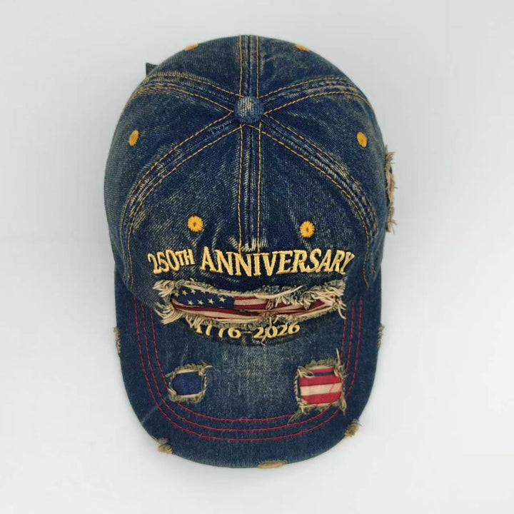 Vintage Washed Distressed Denim American Flag Baseball Cap - image 3