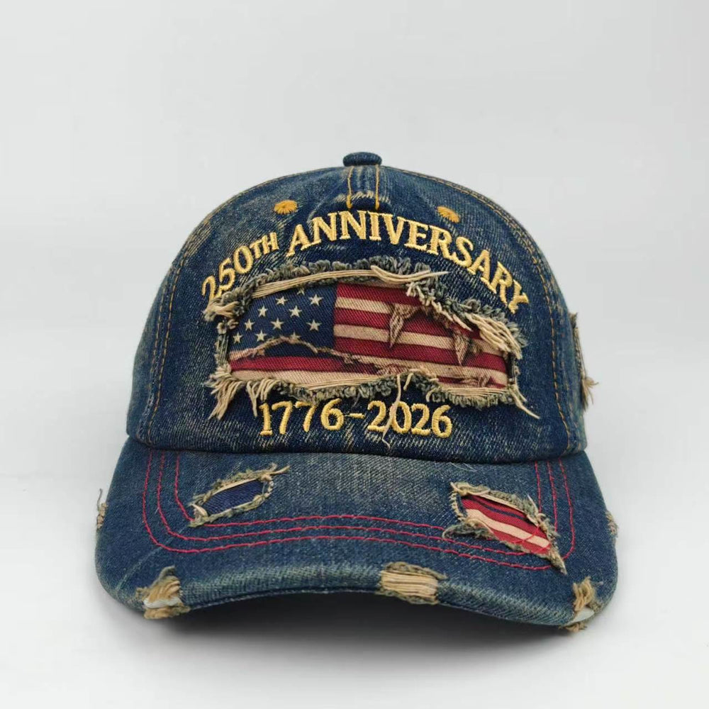 Vintage Washed Distressed Denim American Flag Baseball Cap - image 1