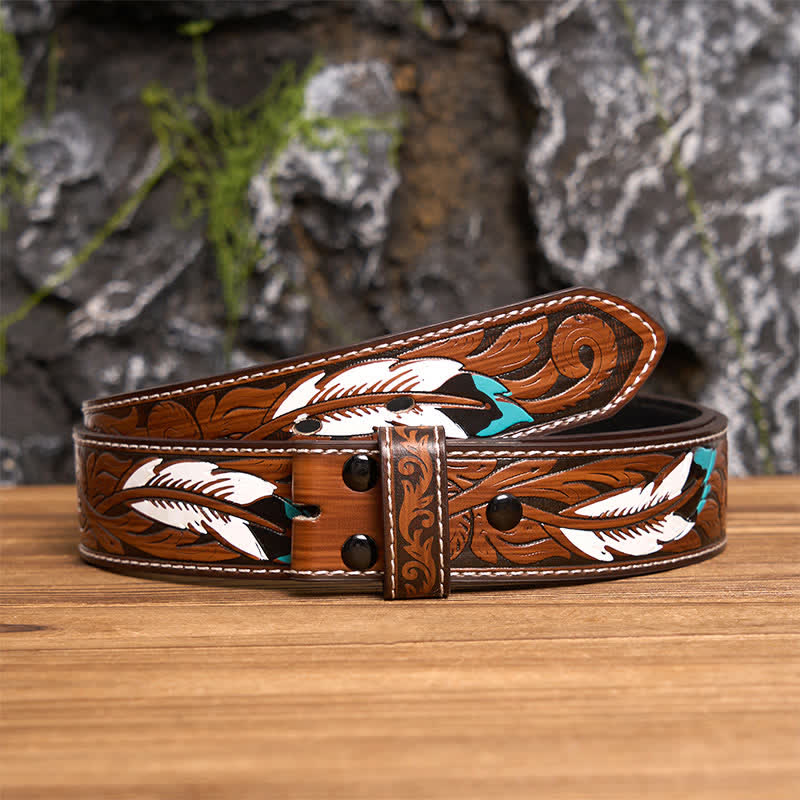 Dark Aesthetic Floral Serpent DIY Buckle Leather Belt - Bronze - Brown Feather Belt - 40 - image 12